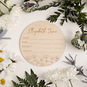 Personalized Birth Stat Sign | Birth Stat Round | Floral Birth Stat Sign | Newborn Announcement Round | Birth Announcement Sign