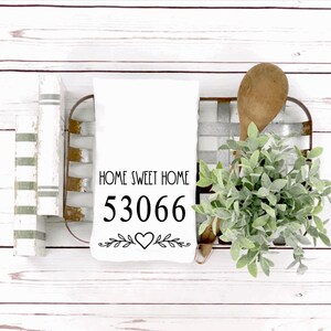 Home Sweet Home Personalized Zip Code Flour Sack Towel Style 2