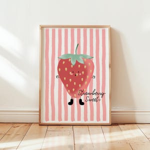 Impresión de fresa dulce, ilustración digital, arte infantil, rayas, dormitorio infantil, arte dibujado a mano
