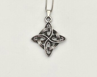 4-point stainless steel Celtic knot, pendant with necklace, witch’s knot, lovers knot