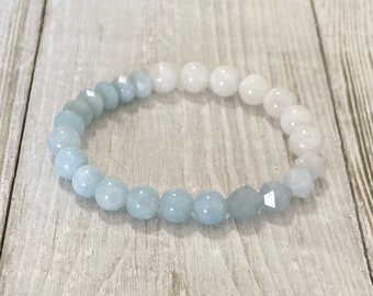 Aquamarine and moonstone multi-shape stretch bracelet