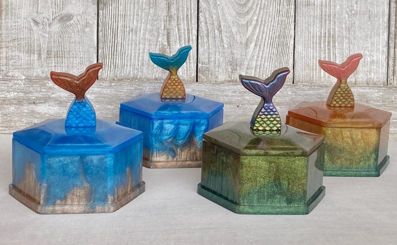 Mer Made Lids Small (3” Wide) Trinket Box, Mermaid Tails, Roses, Birds, Several ...