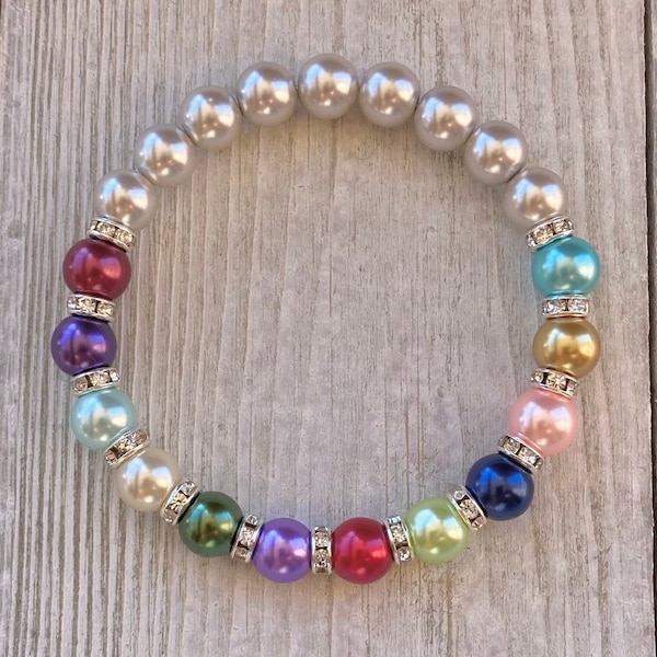 Customizable Birthstone glass pearl bracelet for Mother’s Day, mothers, grandmothers, family, couples, etc