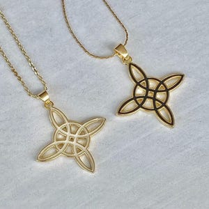 4-point Celtic knot gold-plated pendant, black or white enamel,  with necklace, choose one
