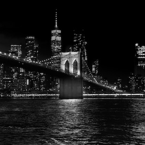 Impression photo en noir et blanc du pont de Brooklyn : photographie de la ville de New York