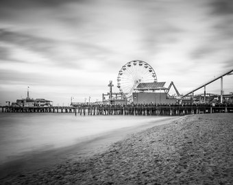Carnival ~ Gorgeous Santa Monica Pier Photo, Stunning B&W Ferris Wheel Print, Home or Office, Great Gift, Harv Greenberg Photos