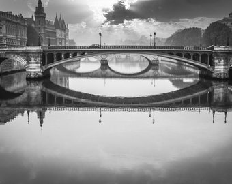 SERENITY RIVER II ~ Gorgeous Paris Photo, Beautiful B&W Seine River Print, Architecture, Home or Office, Great Gift, Harv Greenberg Photos