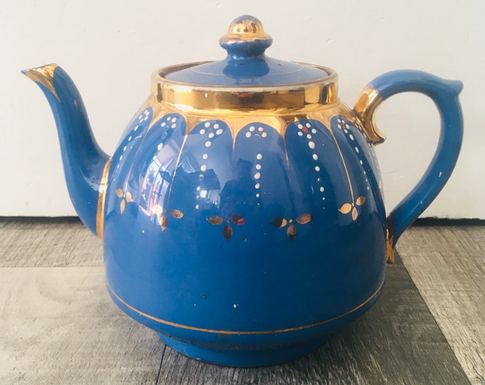 Large Blue Vintage Teapot Etsy