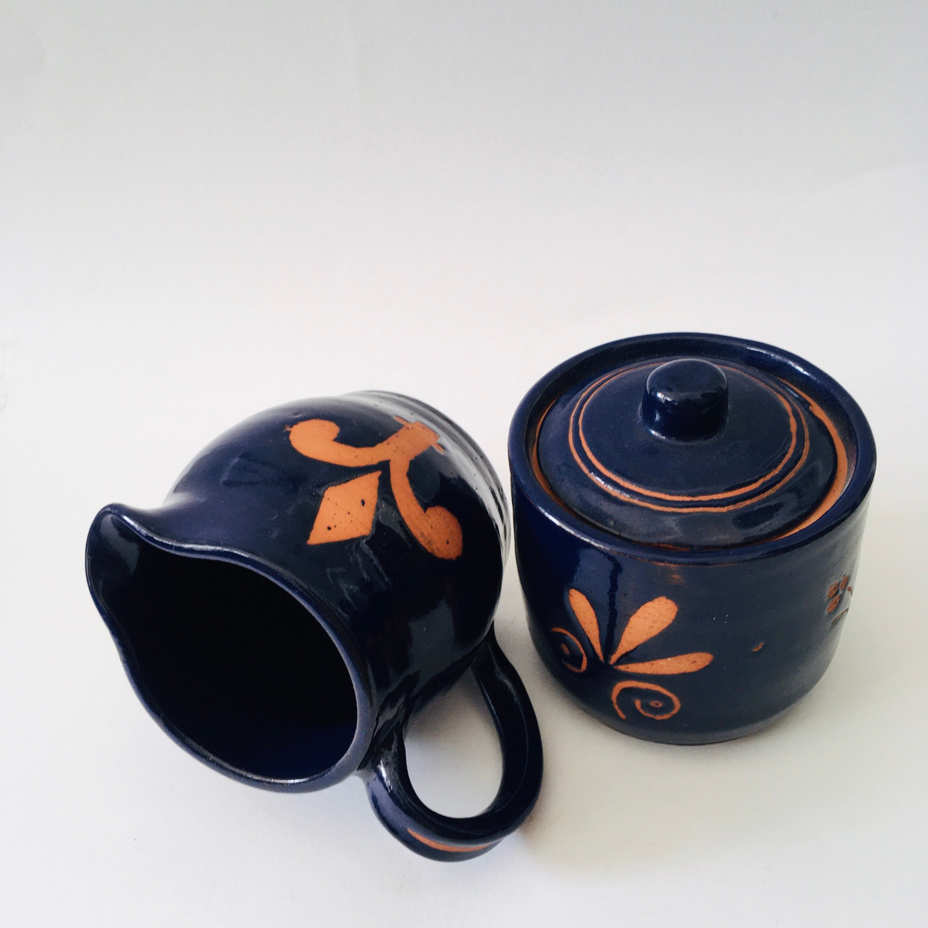 90s Navy Sugar Bowl & Creamer Etsy Ireland