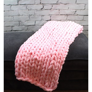 Chunky hand knit chenille baby blanket  - pink
