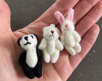 Tiny teddy bears, rabbits and pandas, 45mm tall