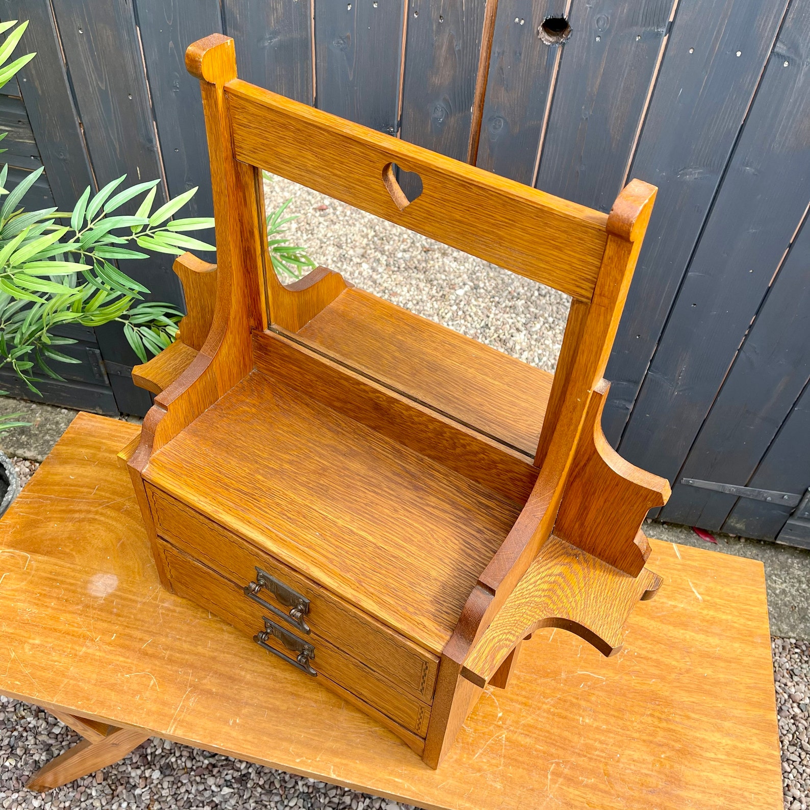 Armario de roble en miniatura vintage con espejo y dos cajones | Etsy