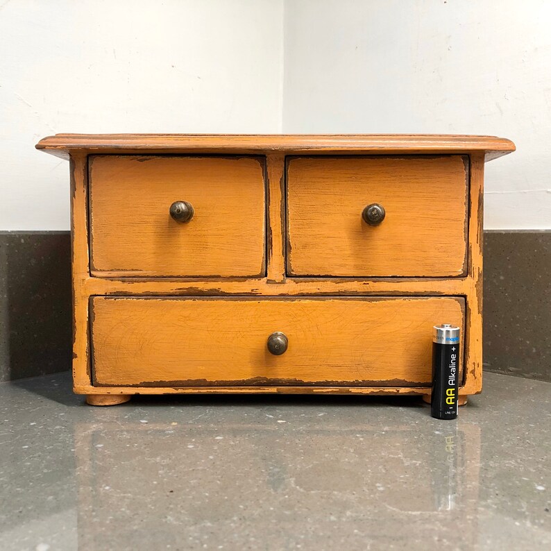 Vintage miniature chest of drawers. Three small drawers Etsy