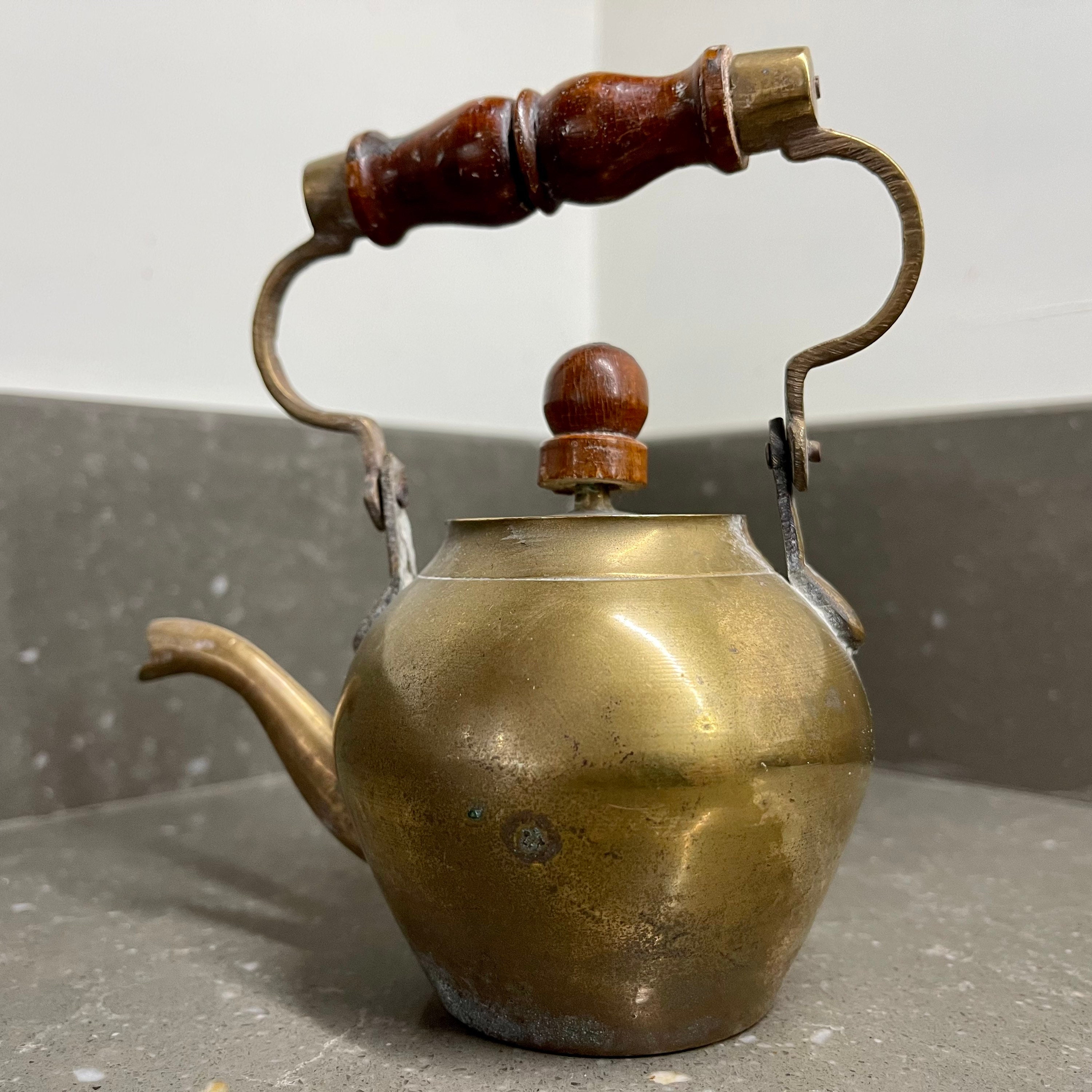 Vintage Indian Miniature Brass and Wood Kettle Etsy UK