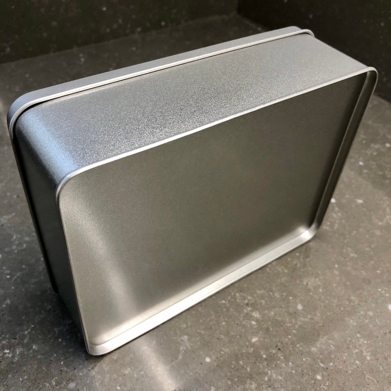 Extra large rectangular metal tin with stepped window lid. Etsy