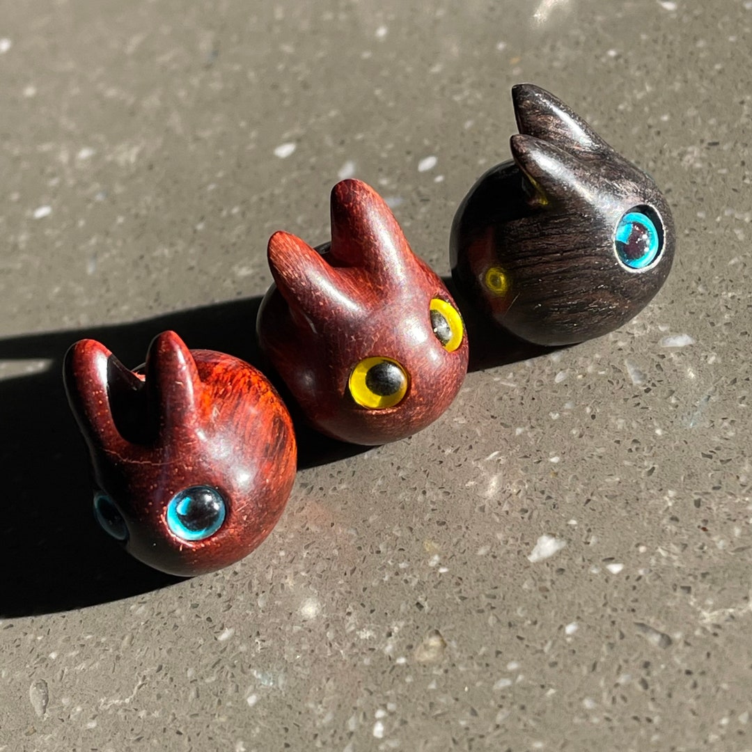Tiny Wooden Bunny Rabbit With Big Blue Amber Eyes. Choose Your Colour ...