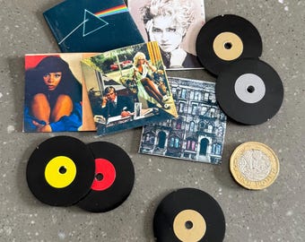 Handmade miniature dollhouse albums, records, vinyl. Retro music set