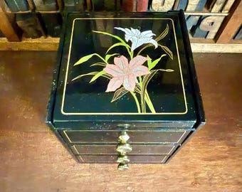 FINE! Japanese Antique Furniture 1800s Black Wooden Low Chest of
