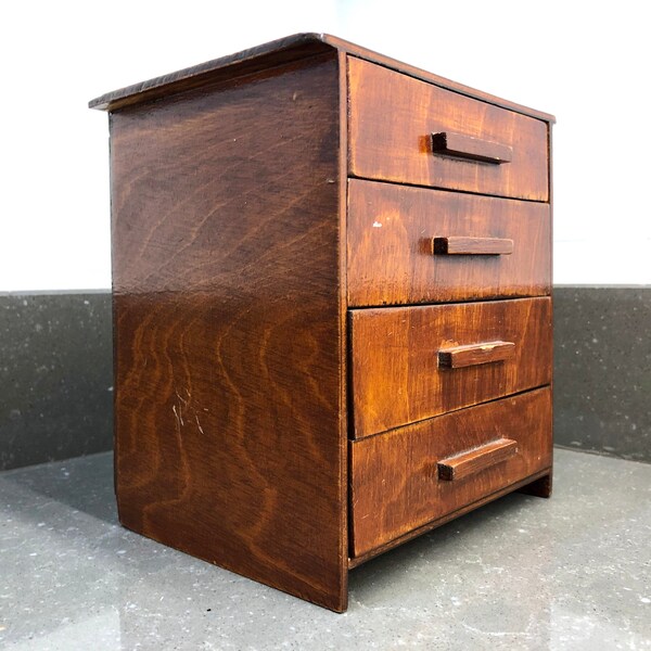 Art Deco miniature chest of drawers. Primitive handmade