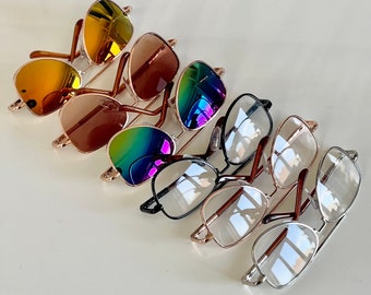 Wire frame doll aviator glasses and sunglasses. 9cm, 6 styles to choose from