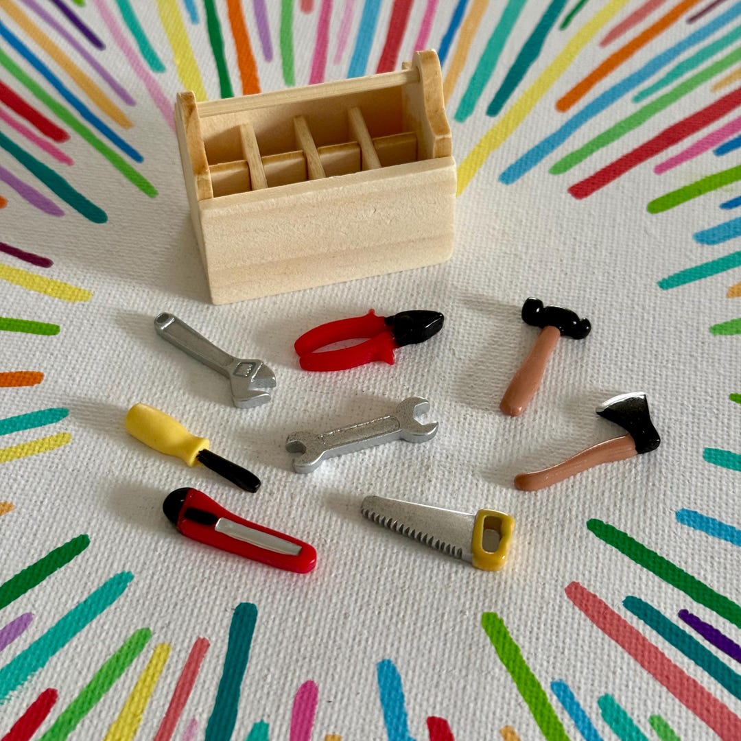 Tiny Wooden Tool Caddy, Toolbox With a Set of Tools - Etsy