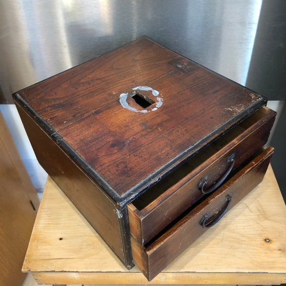 Vintage Japanese Tansu Wooden Writing Box With 2 Drawers Etsy