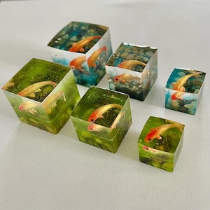 Tiny handmade fish tank, aquarium with tiny goldfish. 3 sizes available