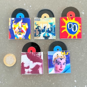 Handmade miniature dollhouse albums, records, vinyl. Retro Indie set