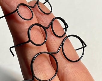 Miniature black wire frame doll, bear reading glasses. 3 sizes available