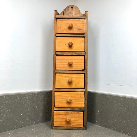 Rustic Small Spice Drawers With Shelf Top Vintage Wooden Etsy