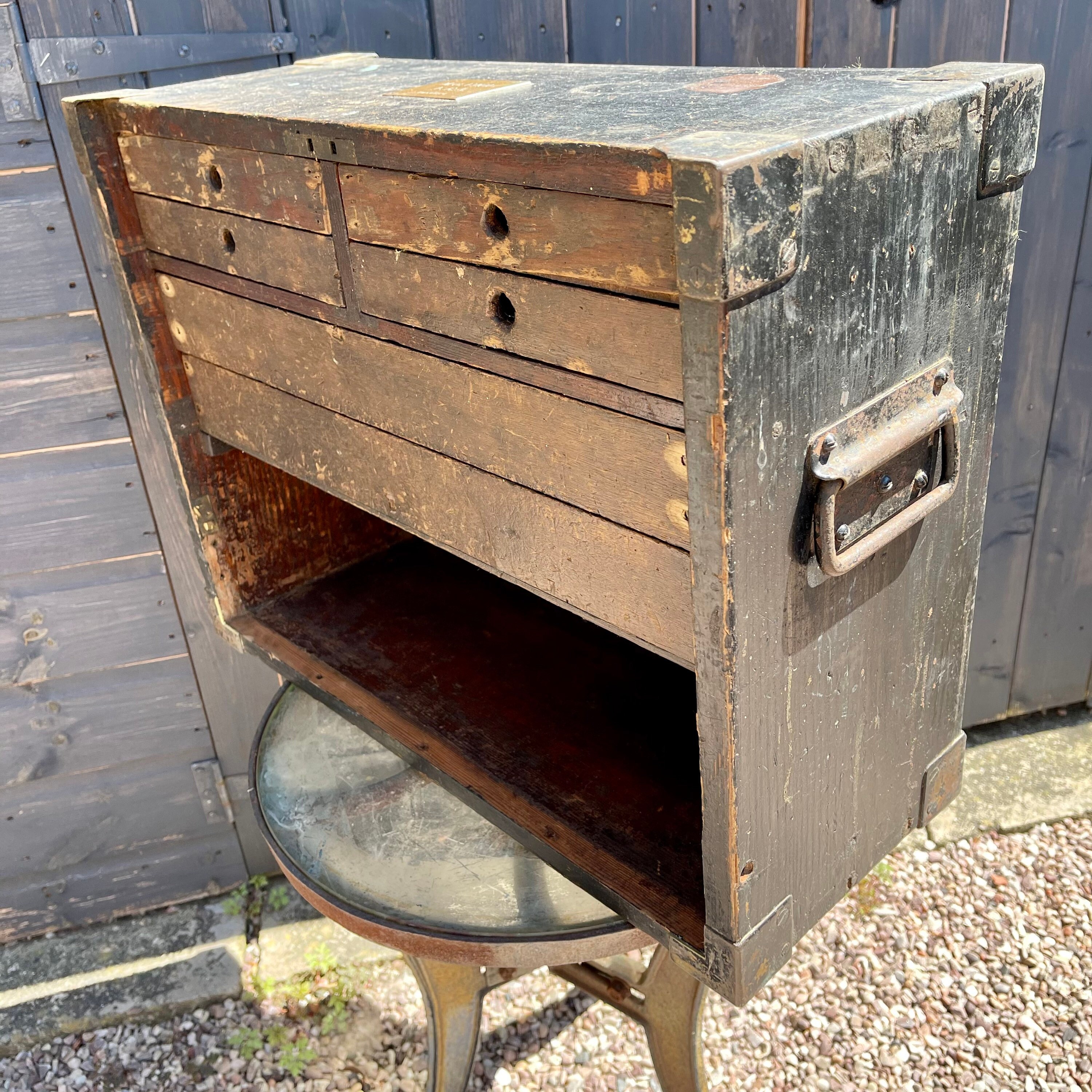 Vintage Workshop Furniture with Patinated Wooden Drawers