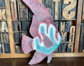 Hand painted wooden angel fish, tropical fish, wall hanging