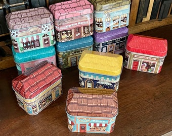 Cute miniature tinplate tin house, shop shaped gift box. Choose your style