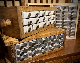 Handmade miniature bank of drawers. Choose your style, 15 or 27 matchboxes