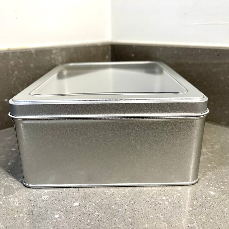 Super large rectangular metal tin with hinged window lid 1400ml
