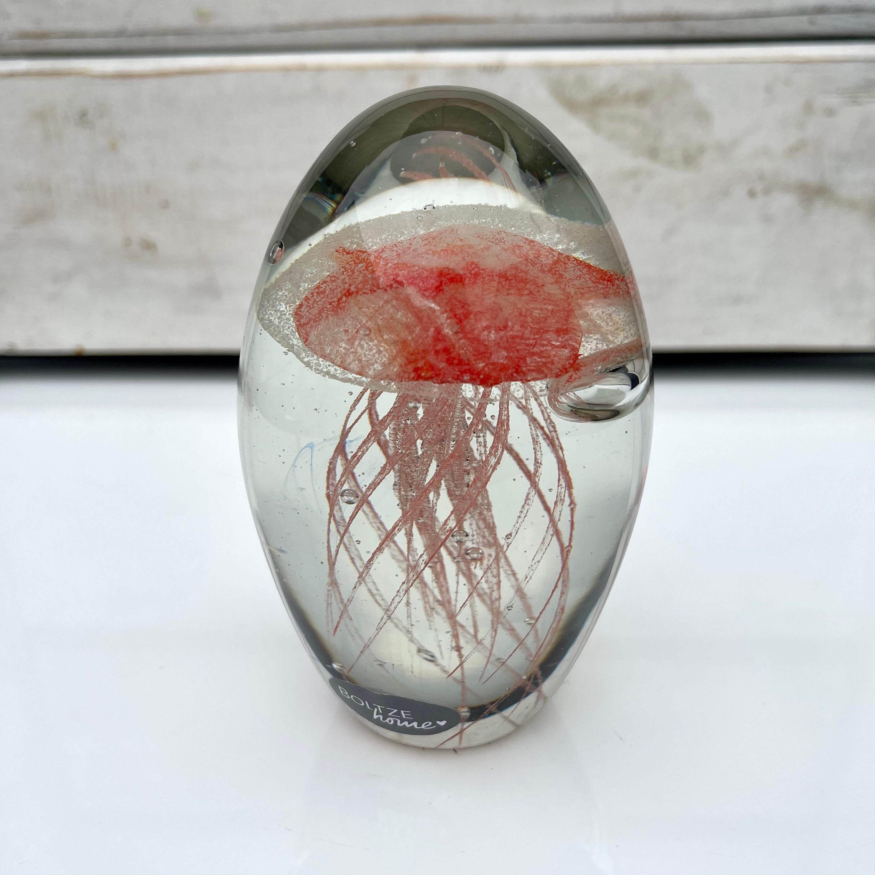 Large glass paperweight with jellyfish and controlled bubbles Etsy