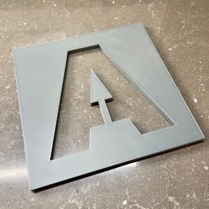 6 1/4” 3D printed letter stencil. Initial A in gunmetal grey