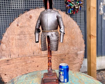 Vintage 21” miniature reproduction model suit of armour on wooden stand