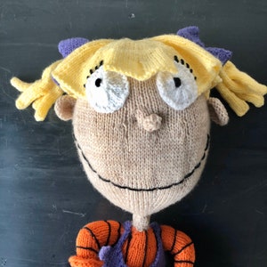 Vintage hand knitted large Angelica Pickles plushie doll. Rugrats