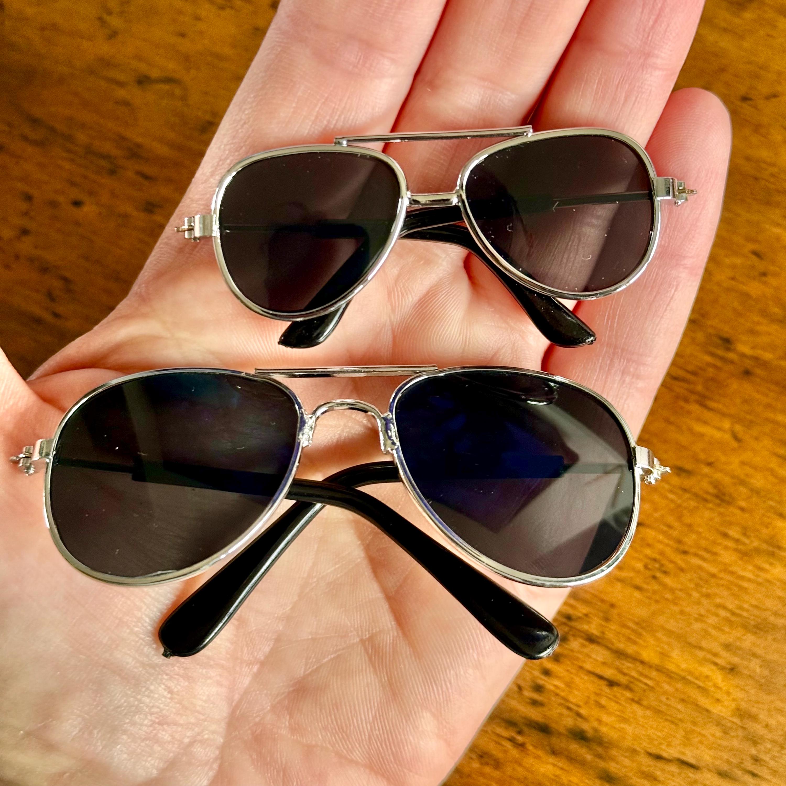 Miniature doll silver aviator sunglasses. Choose your size