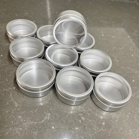 Small Round Metal Gift Tins With Clear Window Slip Lid. 52 X 25mm