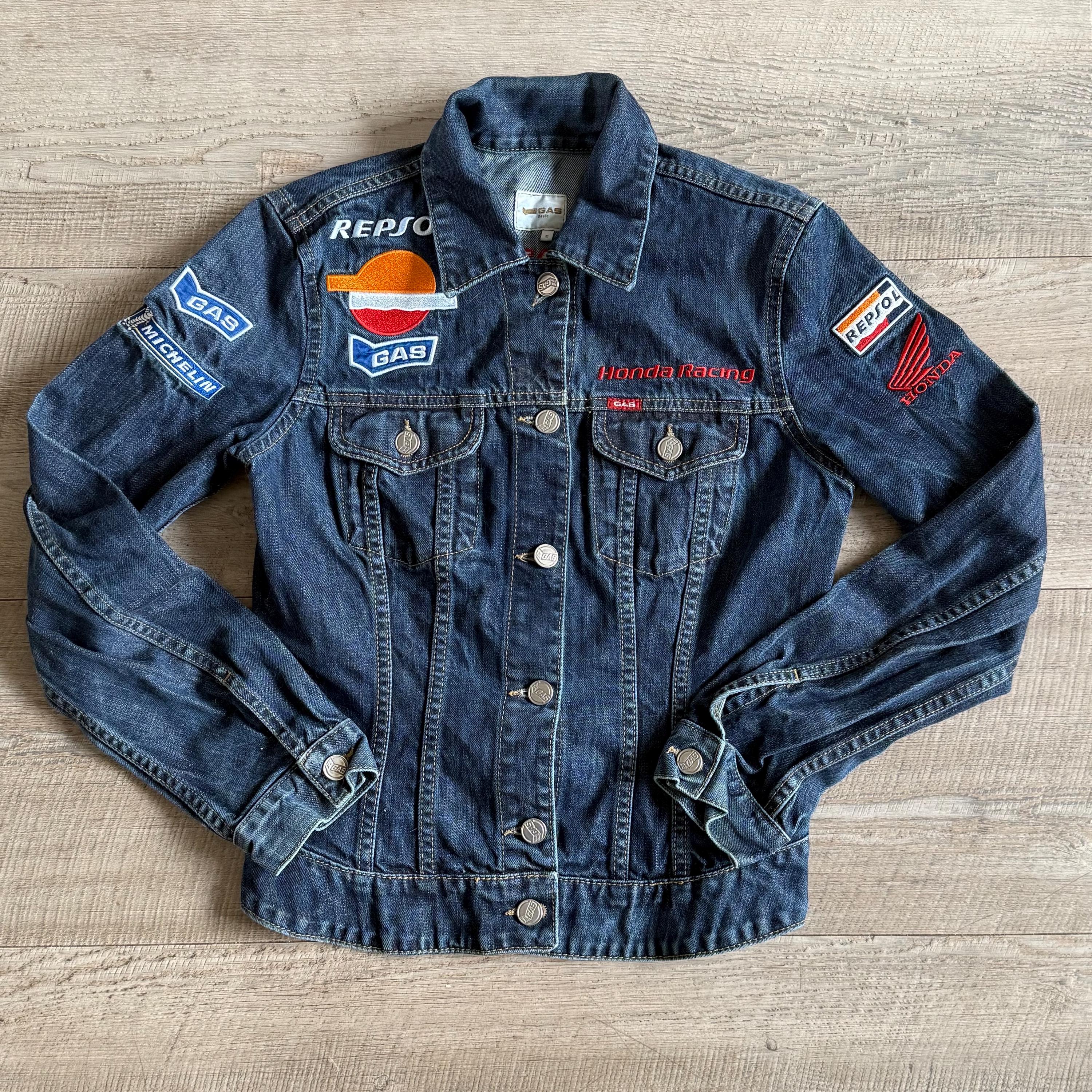 美品 GAS HONDA REPSOL HONDA RACING ホンダ デニム Gas Denim Jacket Honda Repsol Racing Michelin Womens Ladies