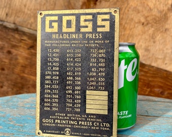 GOSS Headliner Press brass plaque for GOSS Printing Press Co Ltd