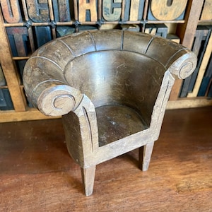 Miniature vintage wooden tub chair. Doll furniture
