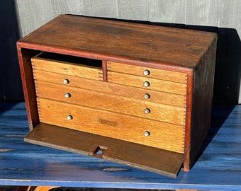 Vintage UNION Werkzeugkasten aus Holz mit 6 Schubladen