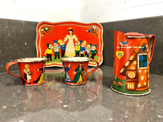 Vintage miniature German tin plate tea set. Fairy tales cups | Etsy