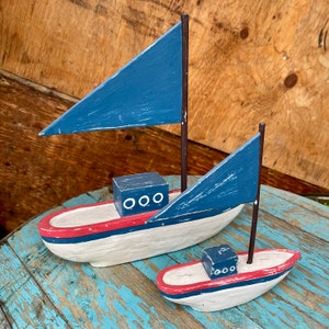 Rustic vintage style wooden model boat, ship, yacht. Two sizes