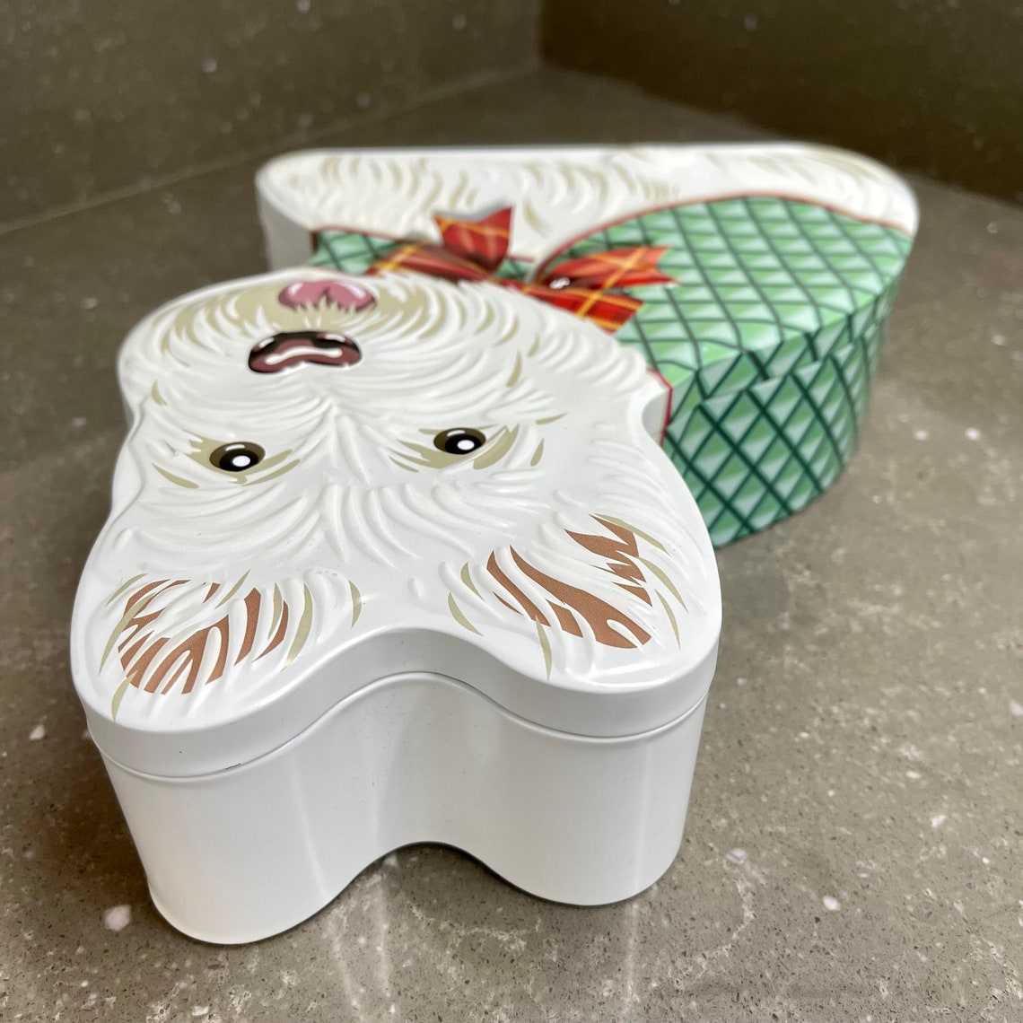Large Sainsburys Scottie dog shaped biscuit tin Christmas Etsy