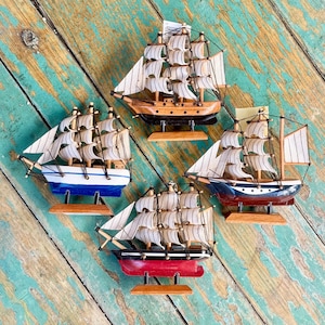 Small vintage wooden fishing boat, ship. Nautical decor, choose your style