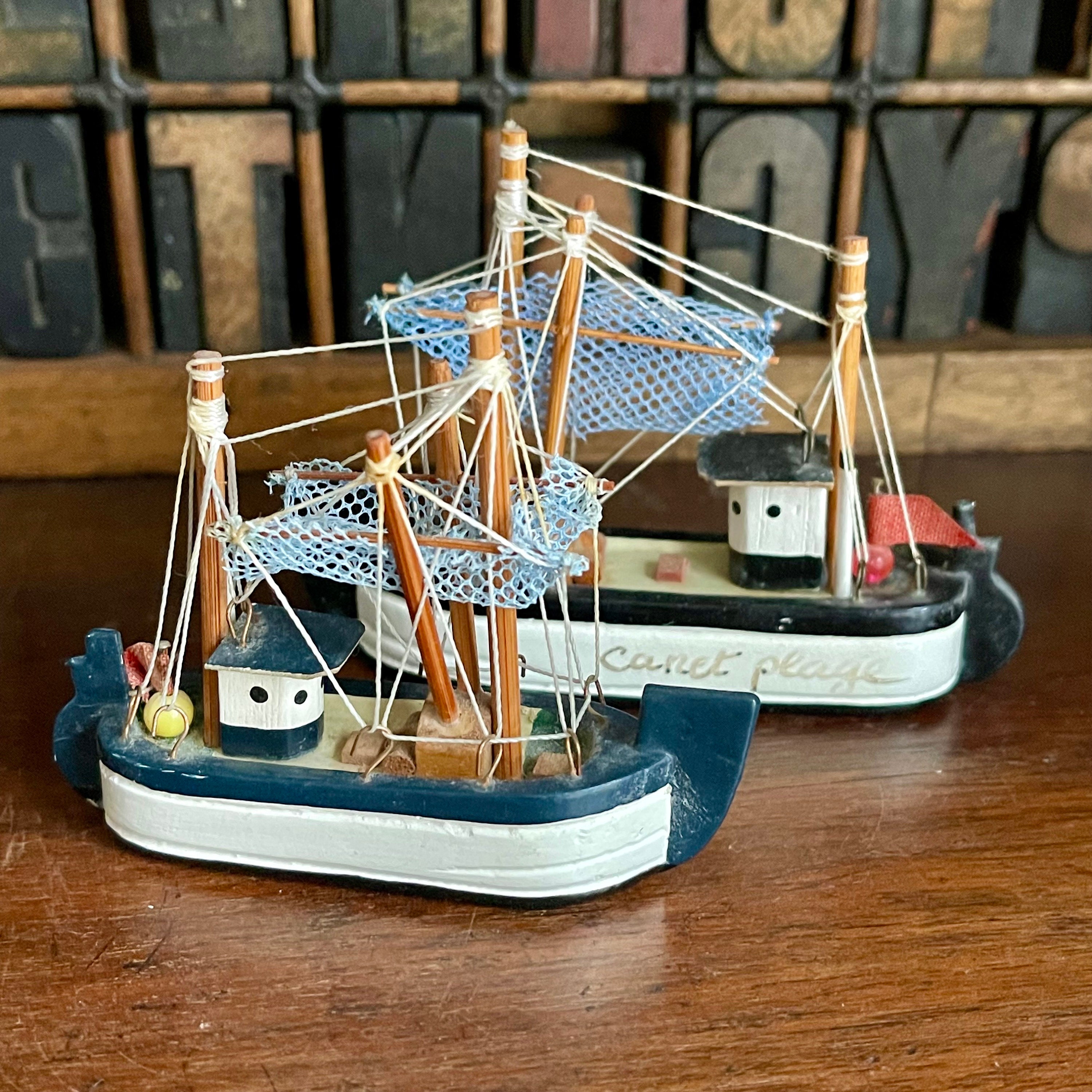 Miniature Wooden Fishing Boat, Ship, Ornament. Choose Your Size 